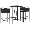 vidaXL 3 Piece Garden Bar Set with Cushions Black Poly Rattan