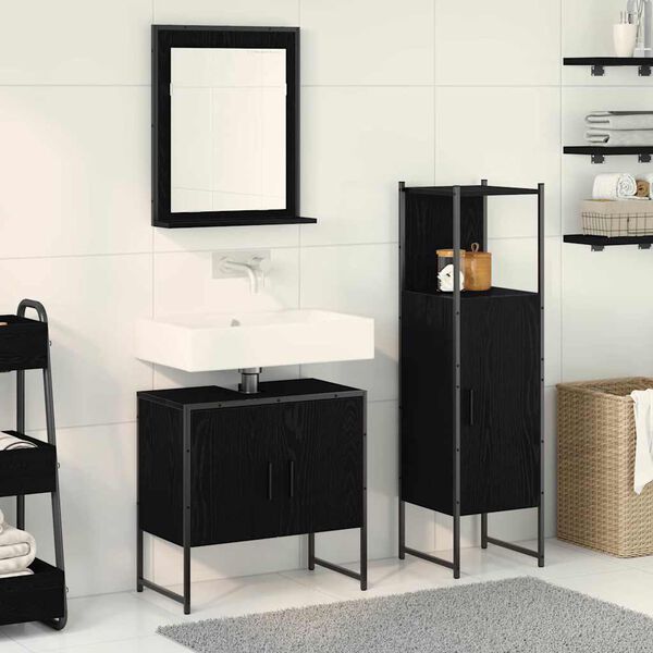 vidaXL Bathroom Furniture Set with Shelf 3 pcs Black Engineered wood