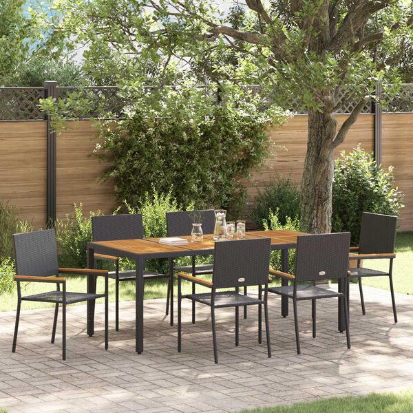 vidaXL Garden Dining Set 7 pcs Black Poly Rattan