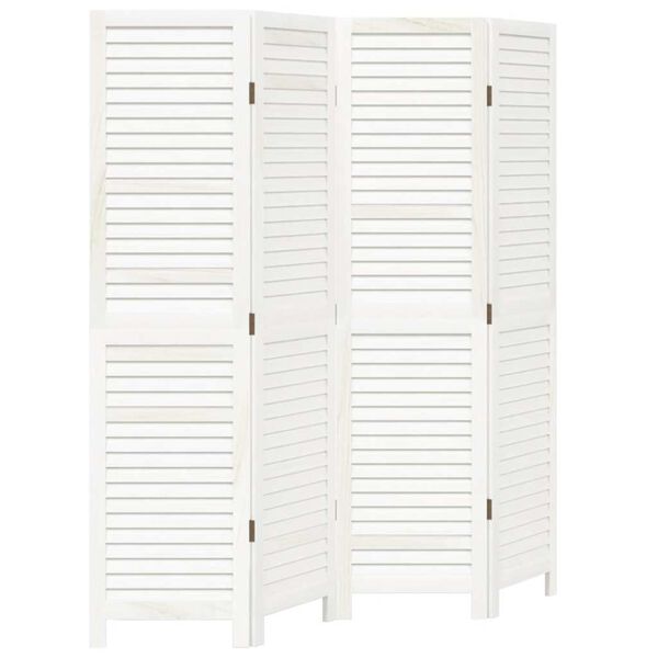 vidaXL Room Divider&nbsp;4 Panels White Solid Wood Paulownia