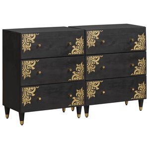 vidaXL Sideboard 2 pcs Black 60 x 33 x 75 cm Solid Mango Wood