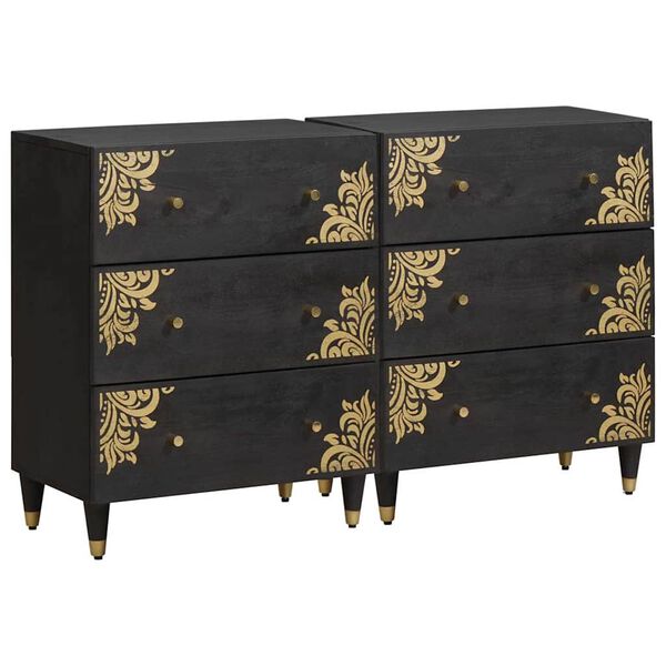 vidaXL Sideboard 2 pcs Black 60 x 33 x 75 cm Solid Mango Wood
