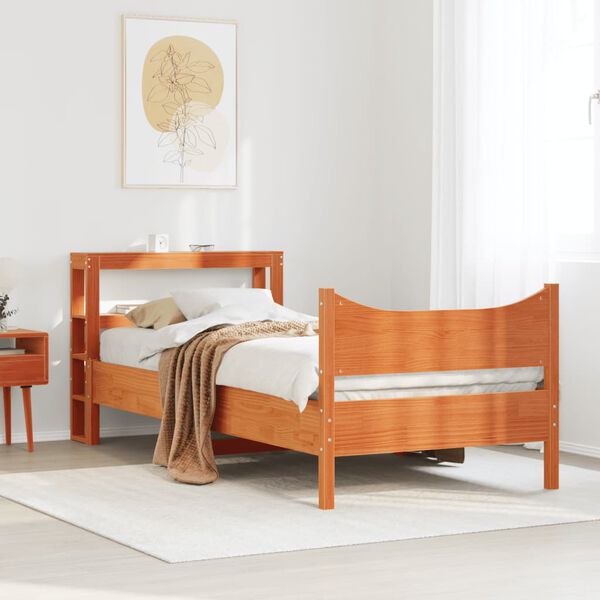 vidaXL Bed Frame with Headboard Wax Brown 90x190 cm Single Solid Wood Pine