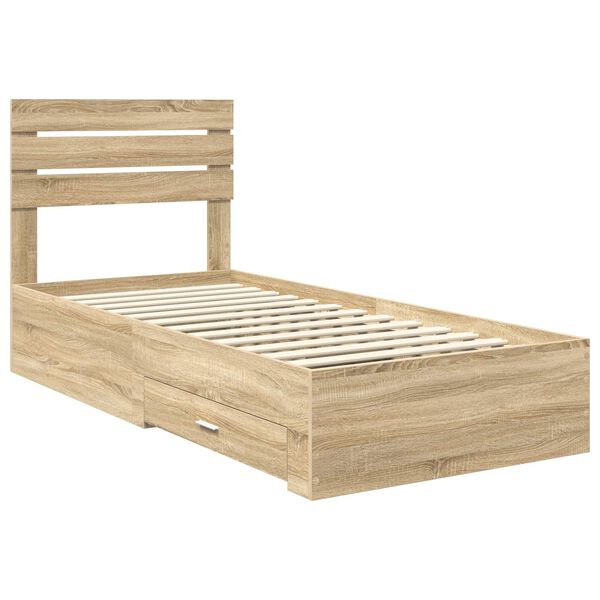 vidaXL Bed Frame Sonoma Oak and Silver 75 x 190 cm Engineered Wood