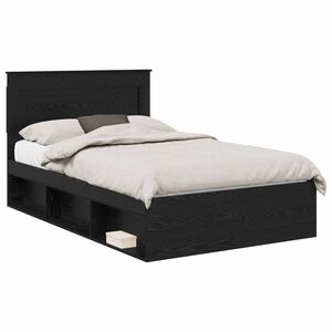 vidaXL Bed Frame with Headboard Black 135 x 190 cm Solid Pine Wood