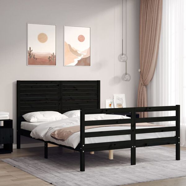 vidaXL Bed Frame without Mattress Black Double Solid Wood