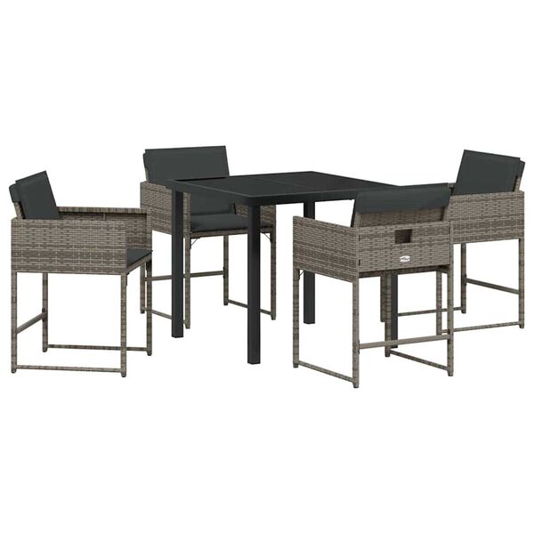 vidaXL Garden Dining Set 5 pcs Grey Poly Rattan
