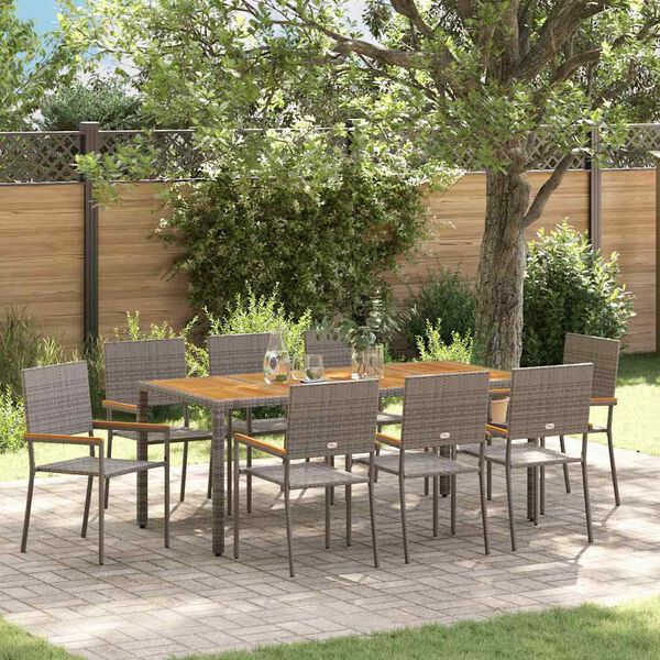 vidaXL Garden Dining Set 9 pcs Grey Poly Rattan