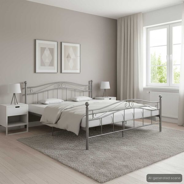 vidaXL Bed Frame without Mattress Grey Metal 180x200 cm Super King