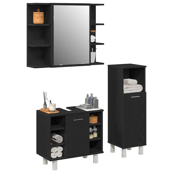 vidaXL Bathroom Furniture Set with Shelf 3 pcs Black 30 x 30 x 99.5 cm