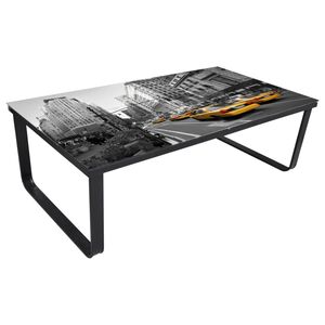vidaXL Coffee Table | Black and printed | Iron and tempered glass | Small
