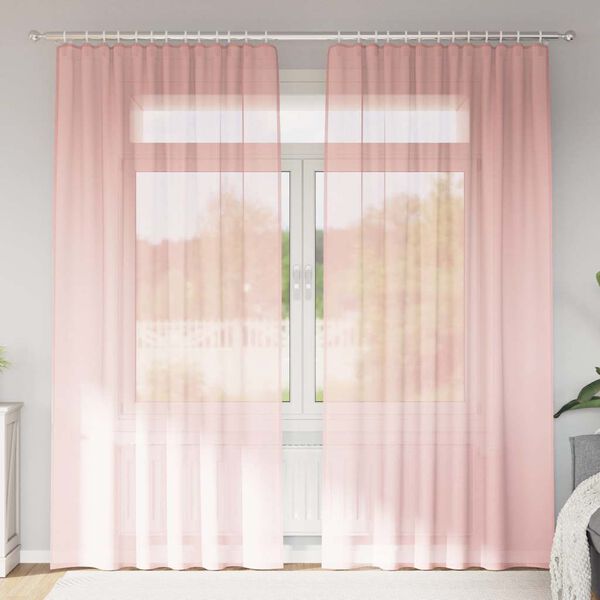 vidaXL Voile Curtains with Rod Pockets 2 pcs Pink