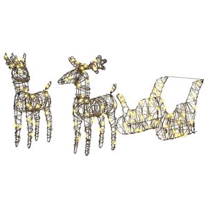 vidaXL Reindeer Pull Sleigh Warm White 53 x 28 x 33 cm Rattan
