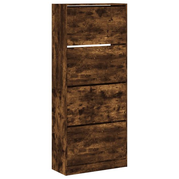 vidaXL Shoe Cabinet with 4 Flip-Drawers Smoked Oak 80x34x187.5 cm