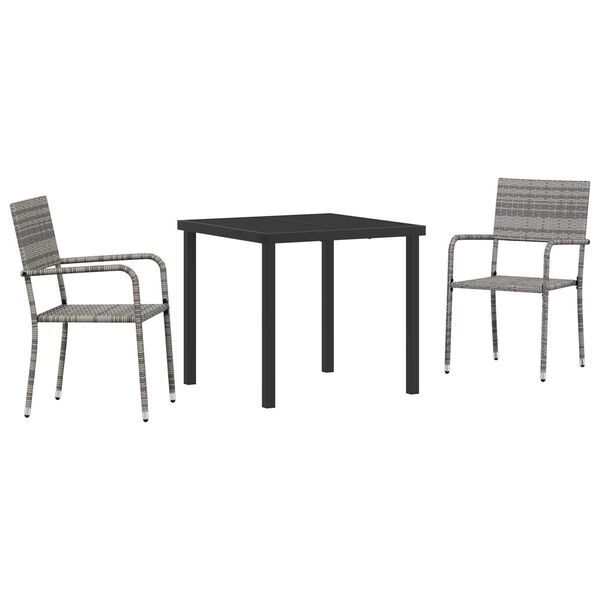 vidaXL Garden Dining Set with Cushion 3 pcs Grey Poly Rattan
