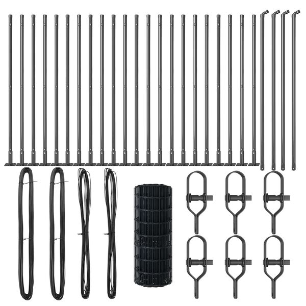 vidaXL Fence with Post Grey 0.6 x 50 m Steel and PVC