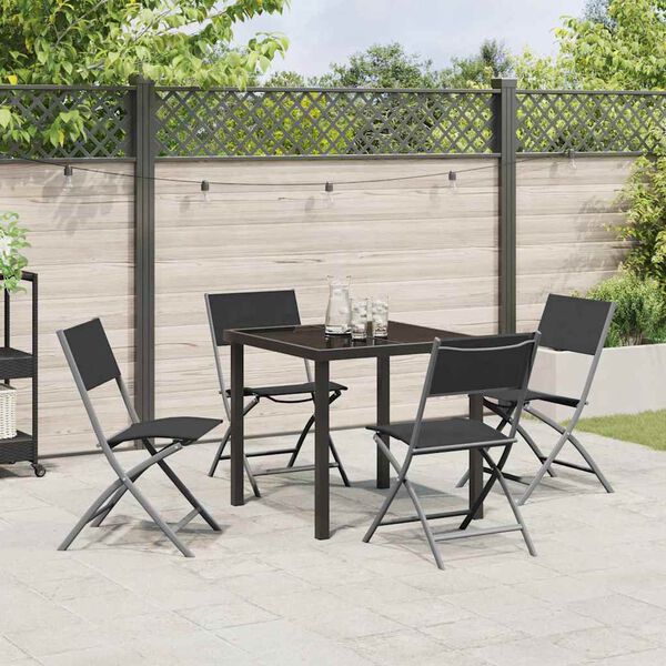 vidaXL Garden Dining Set Folding 5 pcs Black Powder-Coated Steel