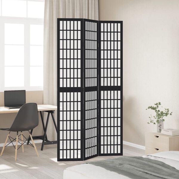 vidaXL Room Divider 3 Panels Black Solid Wood Paulownia
