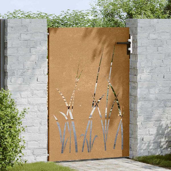 vidaXL Garden Gate 85x125 cm Corten Steel Grass Design