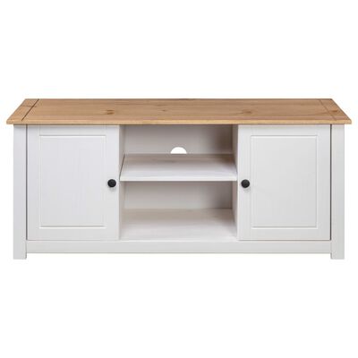 vidaXL TV Cabinet White 120x40x50 cm Solid Pine Wood Panama Range