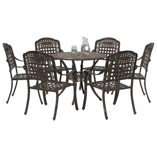 vidaXL Garden Dining Set 7 pcs Bronze 90 x 90 x 75 cm Cast Aluminium