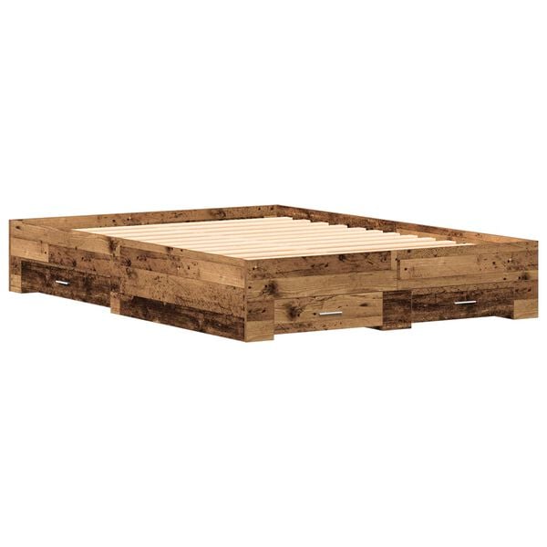 vidaXL Bed Frame with Drawer Old Wood 140 x 200 cm Engineered Wood
