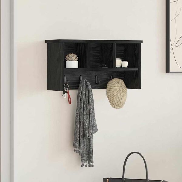 vidaXL Wall-Mounted Coat Rack with Shelf Black oak 50 x 16 x 26 cm
