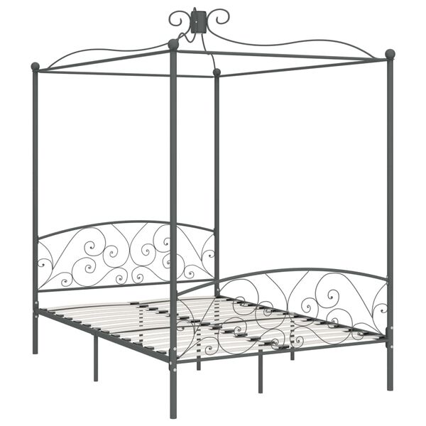 vidaXL Canopy Bed Frame without Mattress Grey Metal 140x200 cm
