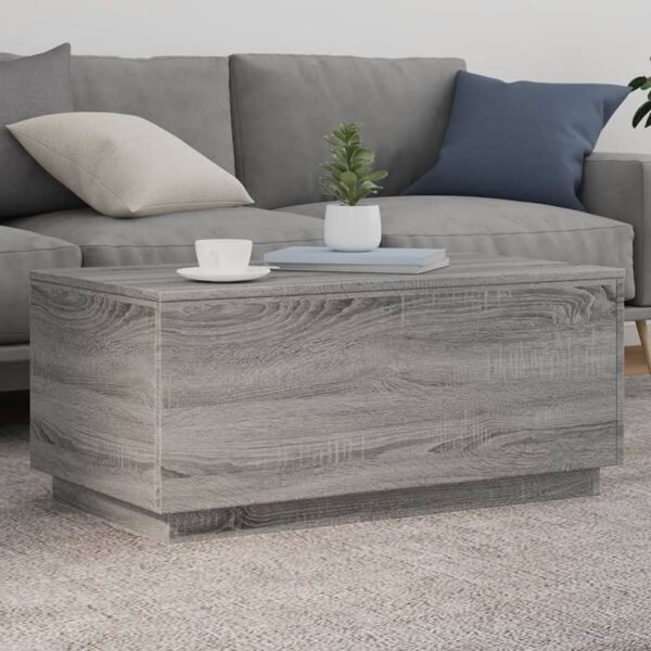 vidaXL Coffee Table with LED Lights Grey Sonoma 90x50x40 cm