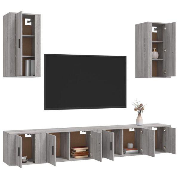 vidaXL 6 Piece TV Cabinet Set Grey Sonoma Engineered Wood