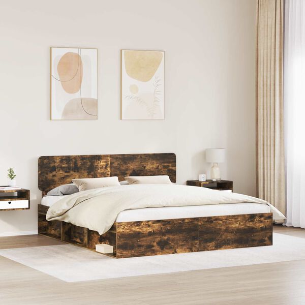vidaXL Bed Frame Smoked Oak 180 x 200 cm Solid Pine Wood