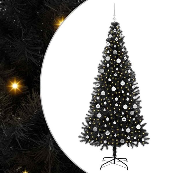 vidaXL Christmas Tree with 300 LEDs with Stand Black 210 cm PVC