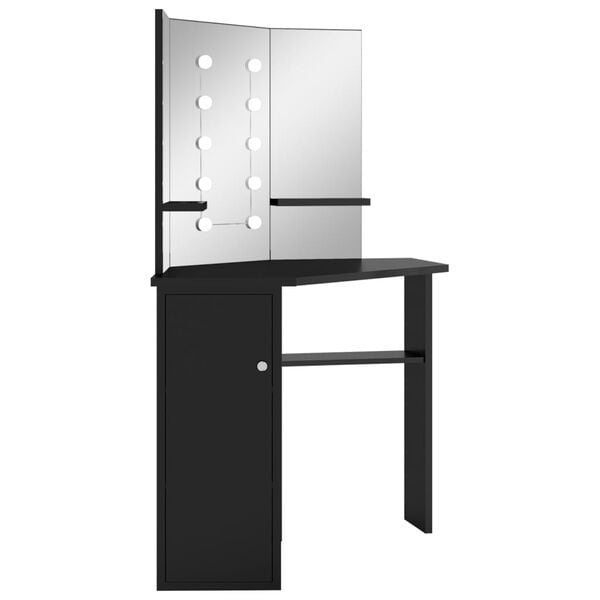 vidaXL Corner Dressing Table with LED Black 111x54x141.5 cm