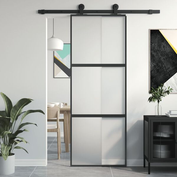 vidaXL Sliding Door Black 76x205 cm Tempered Glass and Aluminium