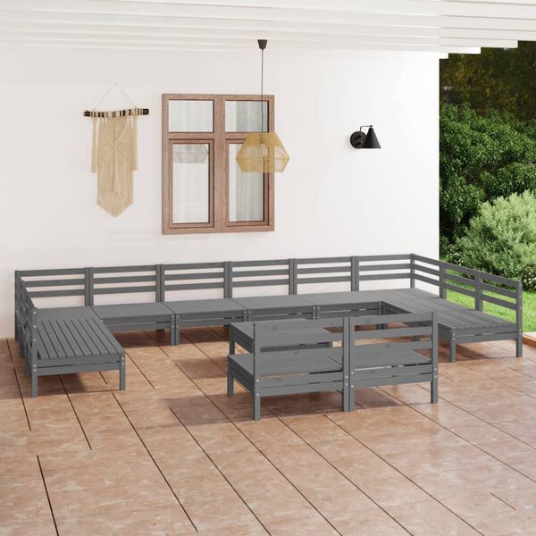 vidaXL 13 Piece Garden Lounge Set Grey Solid Wood Pine