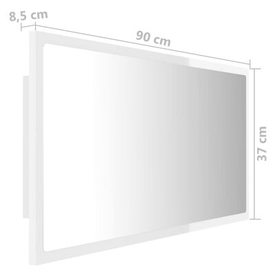 vidaXL LED Bathroom Mirror High Gloss White 90x8.5x37 cm Acrylic