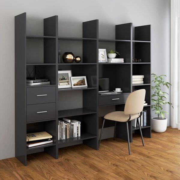 vidaXL 4 Piece Book Cabinet Set Grey Engineered Wood