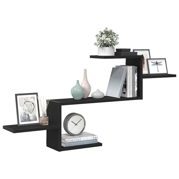 vidaXL Wall Shelf Black Oak 104x15x49 cm Engineered Wood