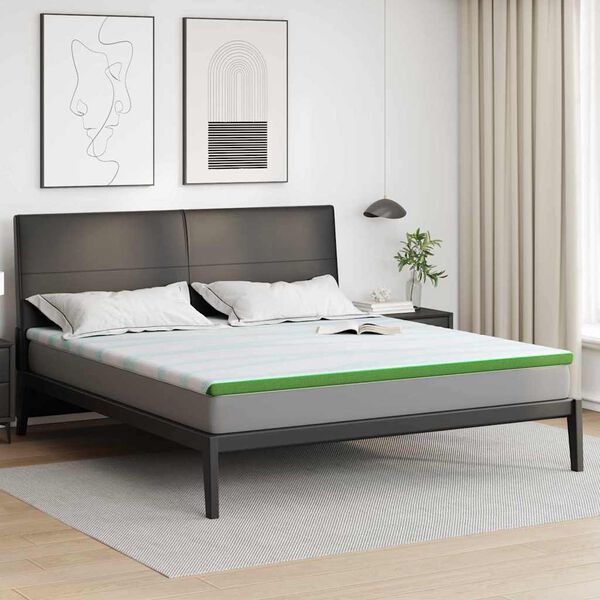 vidaXL Mattress Topper White and Green 200 x 200 x 6 cm Jaquard Fabric