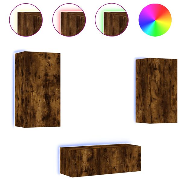 vidaXL 4 Piece TV Wall Units with LED Smoked Oak Engineered Wood