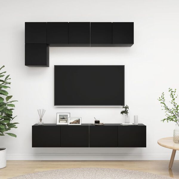 vidaXL 5 Piece TV Cabinet Set Black Engineered Wood