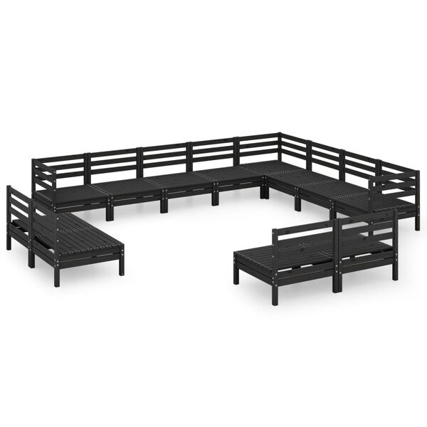 vidaXL 12 Piece Garden Lounge Set Solid Wood Pine Black