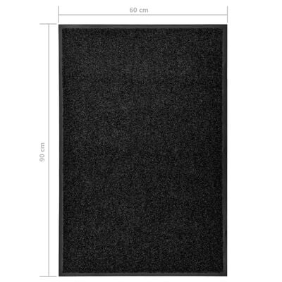 vidaXL Doormat Washable Black 60x90 cm