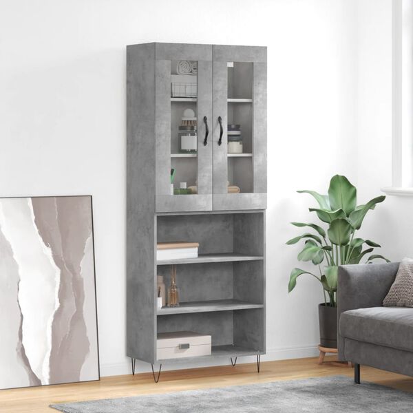 vidaXL Highboard Concrete Grey 69.5x34x180 cm Engineered Wood