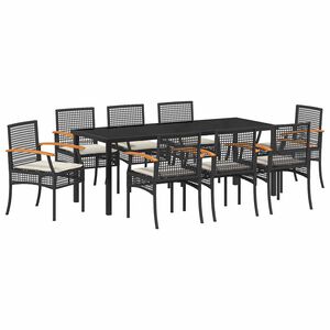 vidaXL Garden Dining Set 9 pcs Black Poly Rattan