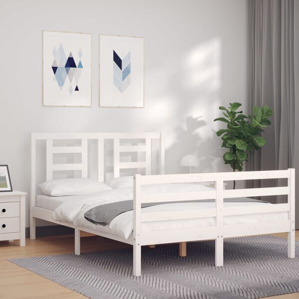 vidaXL Bed Frame without Mattress White Small Double Solid Wood