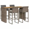 vidaXL 5 Piece Garden Bar Set with Cushions Grey Poly Rattan Acacia