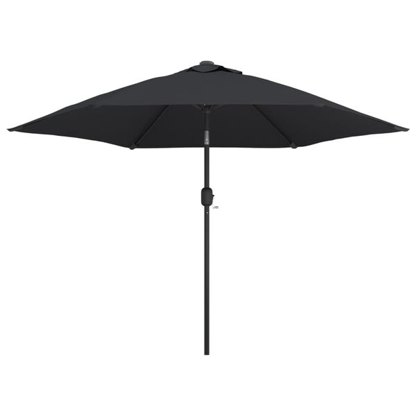 vidaXL Garden Parasol with LED Lights and Steel Pole 300 cm Black