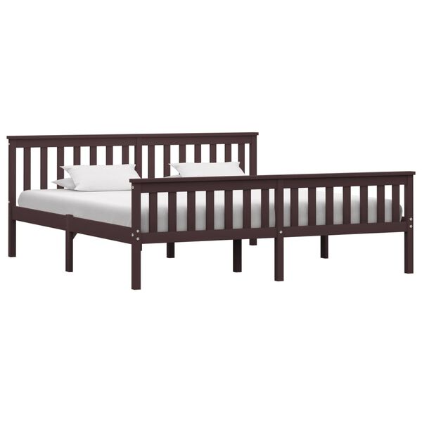 vidaXL Bed Frame without Mattress Dark Brown Solid Pinewood 180x200 cm Super King