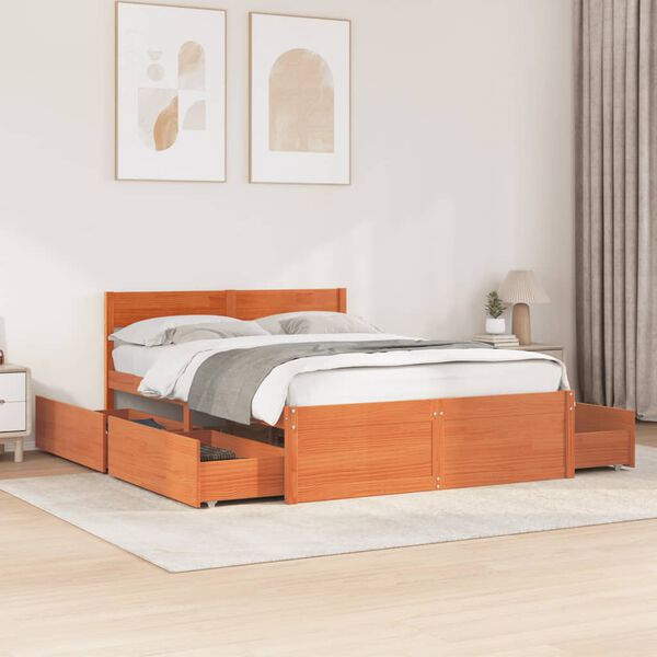 vidaXL Bed Frame without Mattress Wax Brown 120x190 cm Small Double Solid Wood Pine